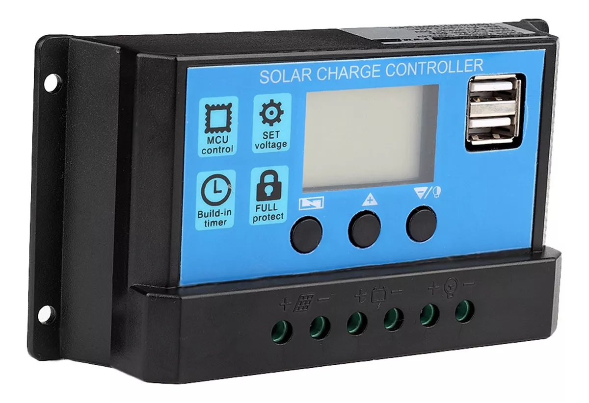 Controlador solar 50Amp, pwm 12V/24V, Doble puerto USB y display, azul